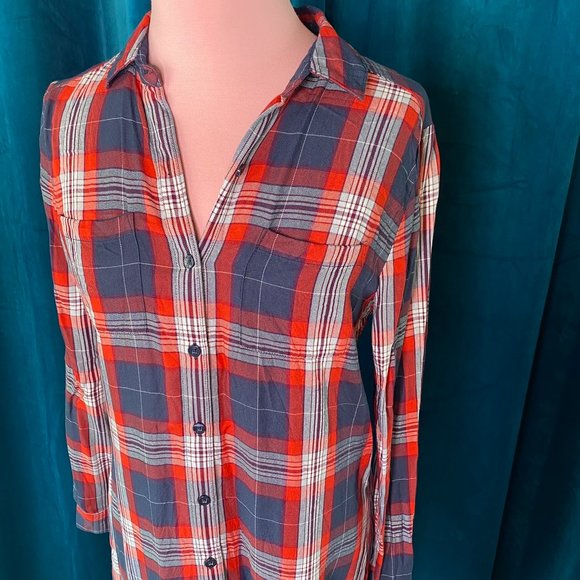Banana Republic Plaid Long Sleeve Shirt Dress Red/Blue - Picture 4 of 11